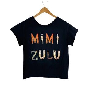 Mimi Zulu Womens Small Graphic Design Raw Hem Festival Tee T-Shirt